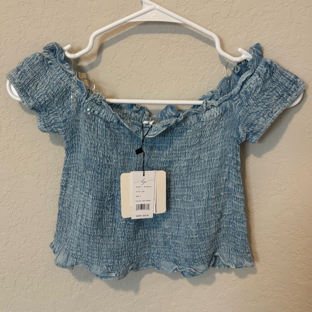 Blue Off-Shoulder Smocked Top